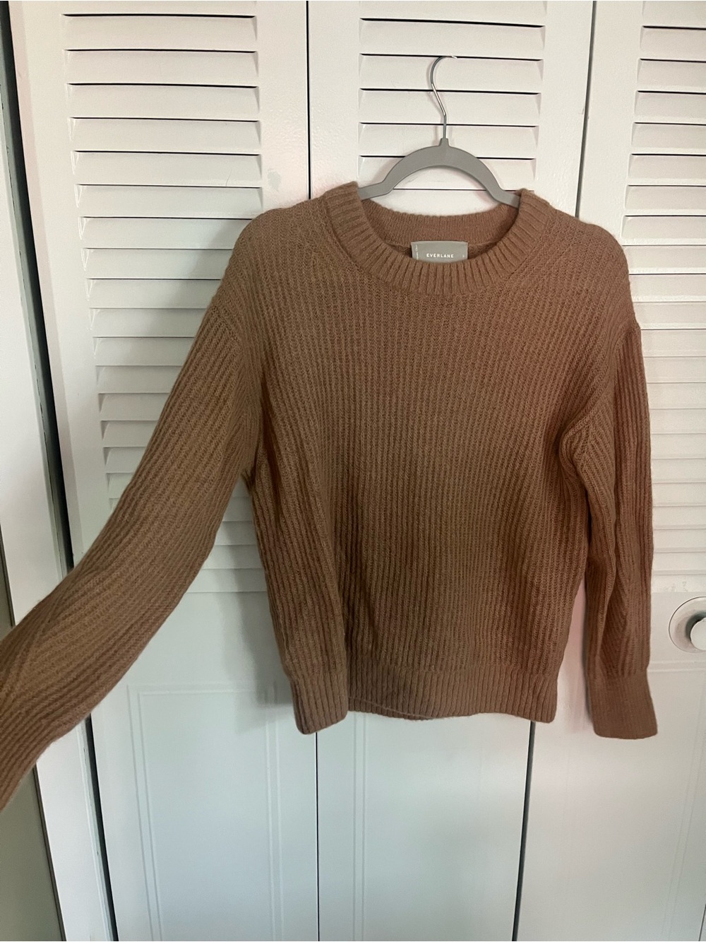 Everlane Womens Alpaca Crewneck Ribbed Sweater - Camel Color